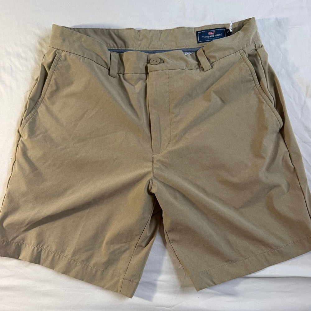 Vineyard Vines Performance Golf Shorts Mens 32 Khaki Tan Flat Front